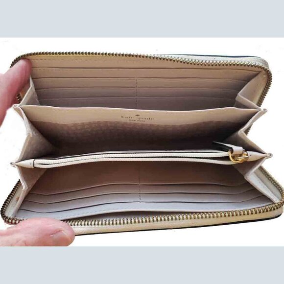 NEW Kate Spade Leather Wallet Blue Cream Zip Top Women's - Picture 3 of 4